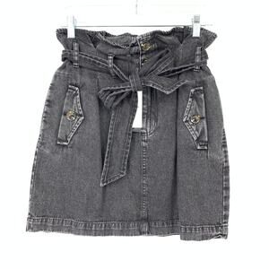 Who What Wear Skirt Women's Sz 6 A-Line Belted Paperbag Waist Denim Charcoal NWT
